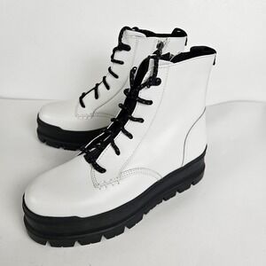 Ugg Black White Platform Lace Up Side Zip Combat Boots Grunge 90s Women Size 9